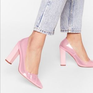 Clear Almond Block Court Heels